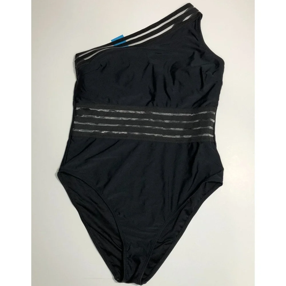 Cupshe Swimsuit Women's Size XL Black Asymmetrical Panel One‎ Piece Bathing Suit